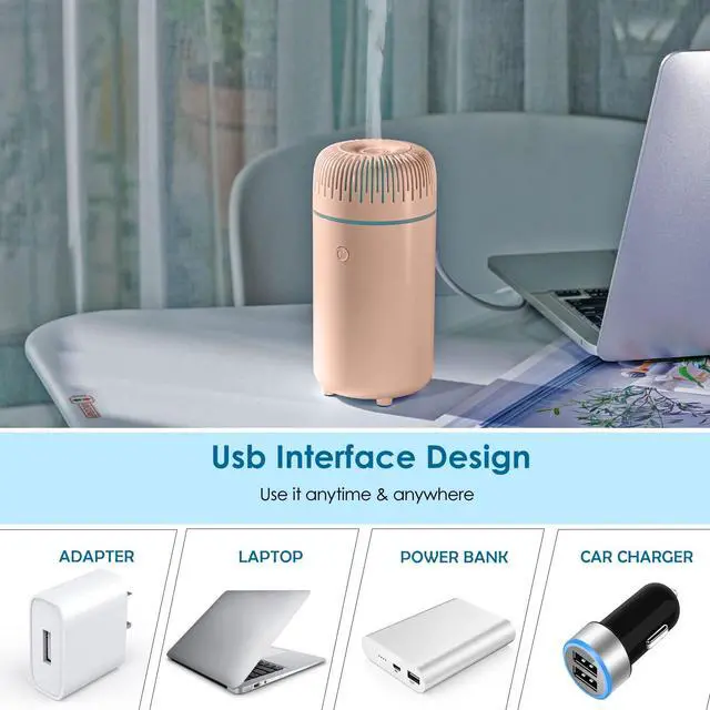 Alt view image 4 of 7 - Car Diffuser Humidifier USB Aromatherapy Essential Oil Air Freshener USB Cool Mist Mini Portable Diffuser for Car Home Office Bedroom (Pink)