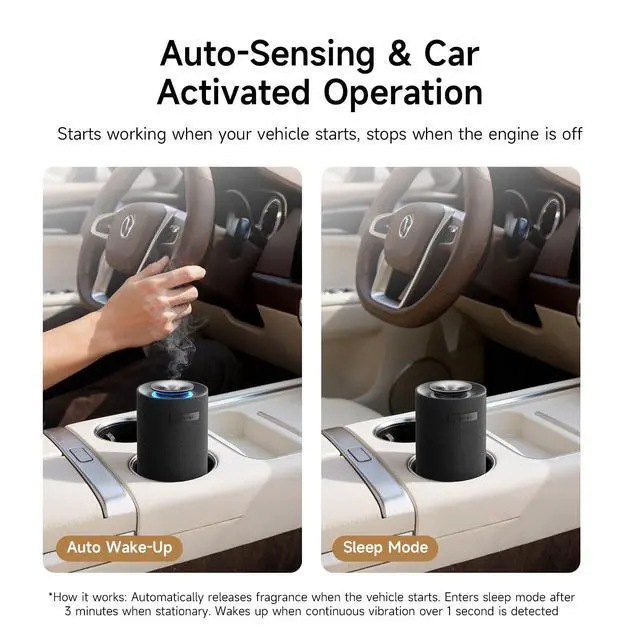 Alt view image 5 of 7 - Waterless Car Diffuser & Home Aromatherapy Diffuser with Ignition-Activated Start/Stop | Cordless Portable Car Air Freshener for Essential Oils 5/10/15ml | Adjustable Scent, 2-in-1 Home/Car Mode