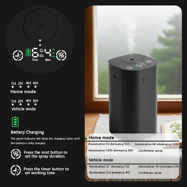 Alt view image 4 of 7 - Waterless Diffuser for Essential Oil Rechargeable Scent Diffuser Machine, 0.7 Fl.Oz. 20mL Capacity, 4 Countdown Timers & 4 Mist Levels for Home, Room, Car, Office, Christmas Decorations Indoor, Black