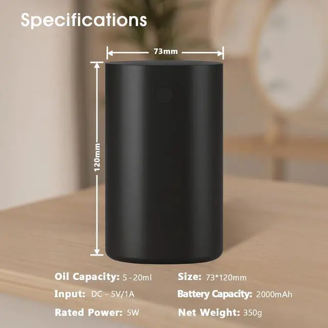Alt view image 7 of 7 - Waterless Diffuser for Essential Oil Rechargeable Scent Diffuser Machine, 0.7 Fl.Oz. 20mL Capacity, 4 Countdown Timers & 4 Mist Levels for Home, Room, Car, Office, Christmas Decorations Indoor, Black