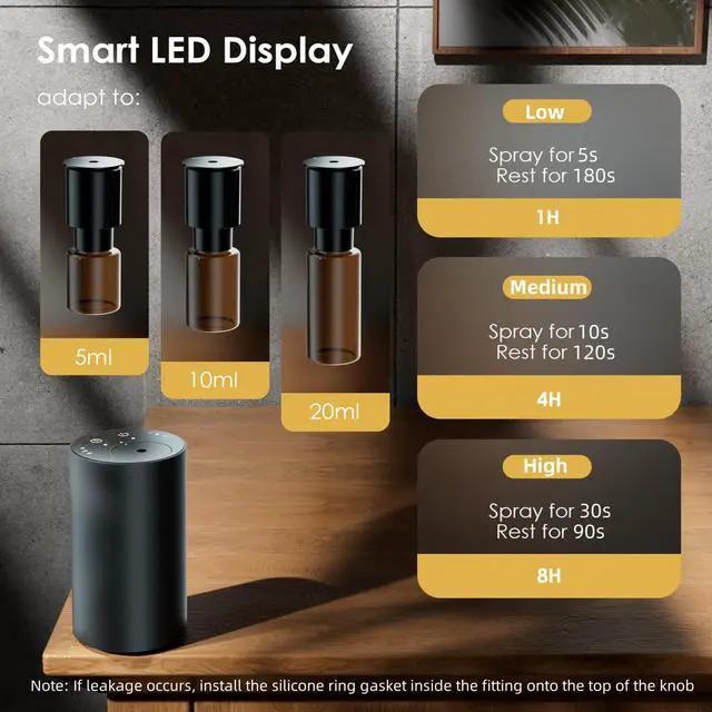 Alt view image 2 of 7 - Waterless Essential Oil Diffuser, Portable Aromatherapy Diffuser, Mini Scent Machine, Battery Operated, 1/4/8-Hour Timer, 20ml Capacity, 3 Mist Levels for Home, Car, Room Office,No included oil(Black)