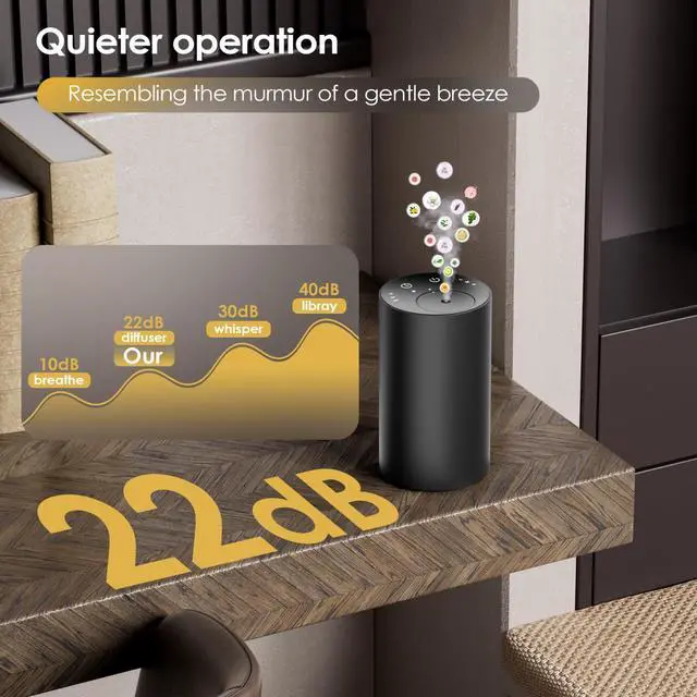 Alt view image 7 of 7 - Waterless Essential Oil Diffuser, Portable Aromatherapy Diffuser, Mini Scent Machine, Battery Operated, 1/4/8-Hour Timer, 20ml Capacity, 3 Mist Levels for Home, Car, Room Office,No included oil(Black)