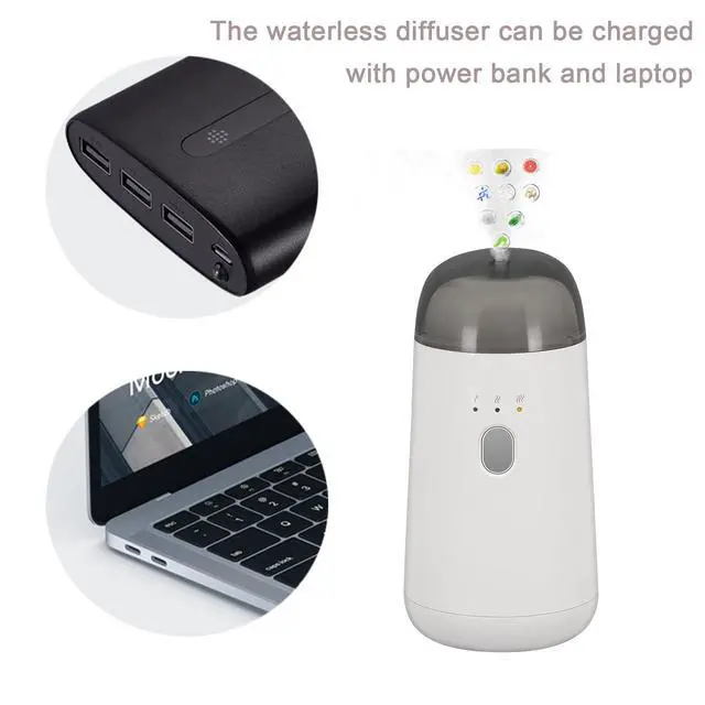 Alt view image 5 of 7 - Waterless Diffuser for Essential Oil, Battery Operated Nebulizer, Portable Mini Scent Air Machine, Rechargeable Aromatherapy diffusers with 7color LED Light for Car, Home, Room, Office White