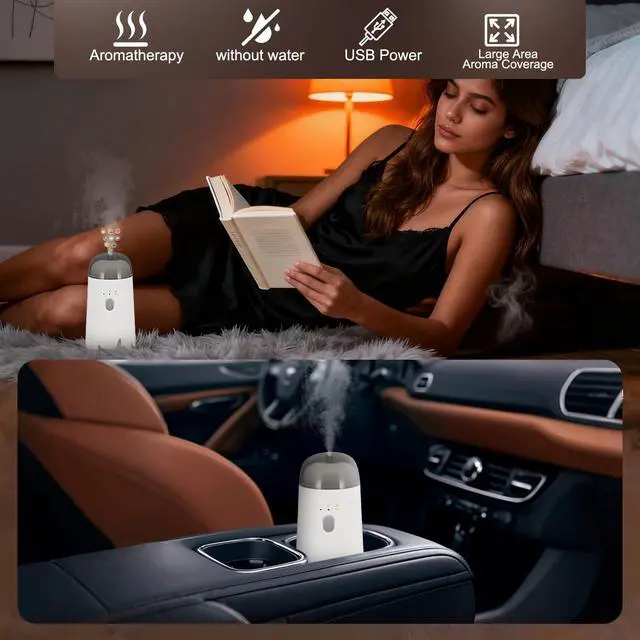 Alt view image 7 of 7 - Waterless Diffuser for Essential Oil, Battery Operated Nebulizer, Portable Mini Scent Air Machine, Rechargeable Aromatherapy diffusers with 7color LED Light for Car, Home, Room, Office White