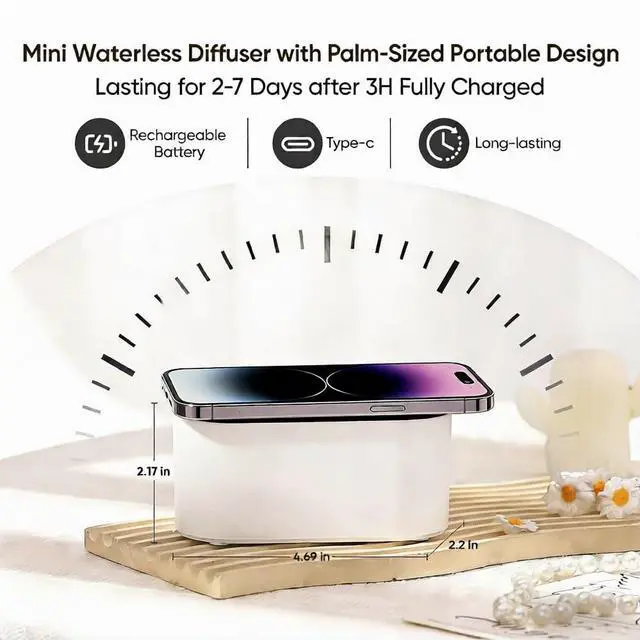 Alt view image 4 of 7 - Lecdura Waterless Diffuser for Essential Oil, Battery Operated Scent Air Aromatherapy Diffuser, Mini Aroma Diffusers with 3 Intermittent Mist Modes, Cycle Start for 400-700 sq.ft Home Office Bedroom.
