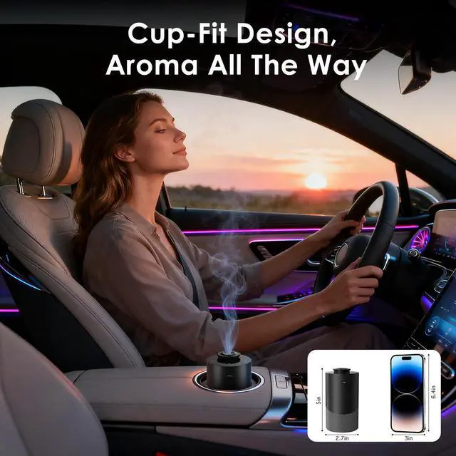 Alt view image 4 of 7 - Waterless Essential Oil Diffuser for Home (Aluminum Alloy & Fabric) - Cordless Car Scent diffuser with 3 Timer & 3 Mist Levels - 2000mAh Battery Operated Scent Air Machine for Room Office Hotel, Black