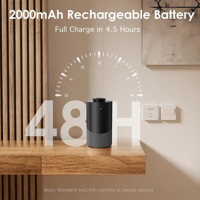 Alt view image 6 of 7 - Waterless Essential Oil Diffuser for Home (Aluminum Alloy & Fabric) - Cordless Car Scent diffuser with 3 Timer & 3 Mist Levels - 2000mAh Battery Operated Scent Air Machine for Room Office Hotel, Black