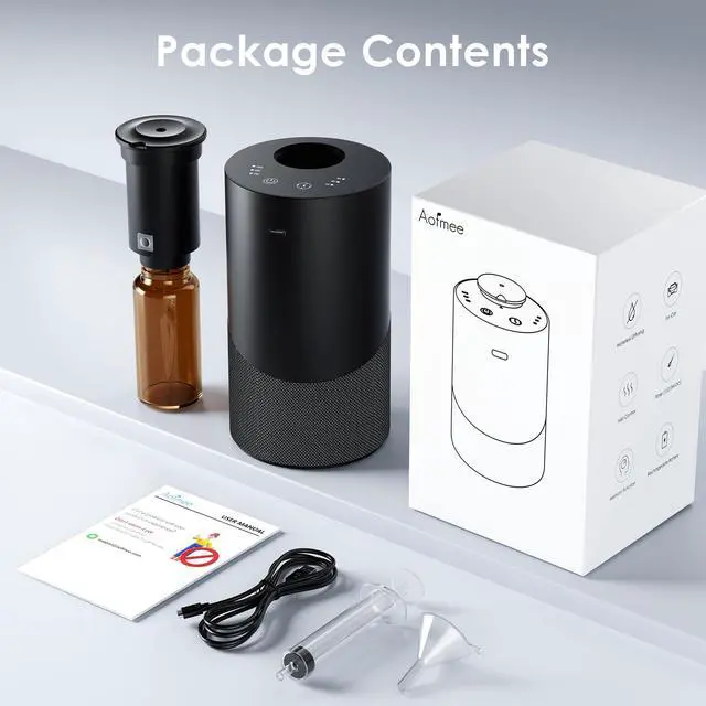 Alt view image 7 of 7 - Waterless Essential Oil Diffuser for Home (Aluminum Alloy & Fabric) - Cordless Car Scent diffuser with 3 Timer & 3 Mist Levels - 2000mAh Battery Operated Scent Air Machine for Room Office Hotel, Black