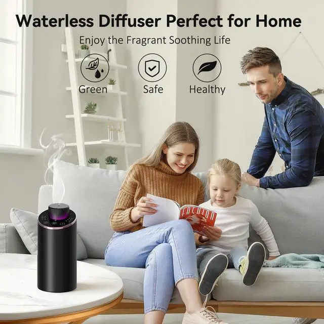 Alt view image 2 of 7 - Waterless Essential Oil Diffuser Aromatherapy Scent Diffusers for Home Large Room, Bedroom, Car, Office, Desk, Battery Operated Mini Portable Air Freshener, 3 Countdown Timers & 3 Mist Levels