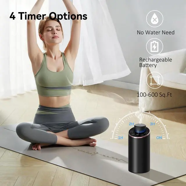 Alt view image 5 of 7 - Waterless Essential Oil Diffuser Aromatherapy Scent Diffusers for Home Large Room, Bedroom, Car, Office, Desk, Battery Operated Mini Portable Air Freshener, 3 Countdown Timers & 3 Mist Levels