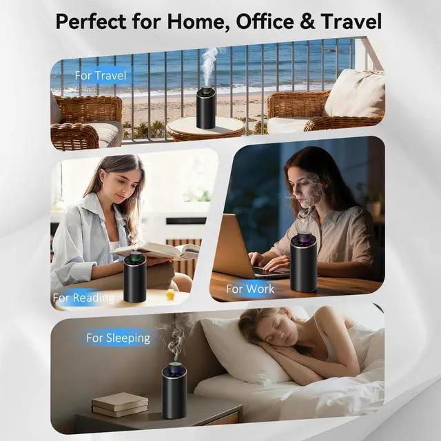 Alt view image 7 of 7 - Waterless Essential Oil Diffuser Aromatherapy Scent Diffusers for Home Large Room, Bedroom, Car, Office, Desk, Battery Operated Mini Portable Air Freshener, 3 Countdown Timers & 3 Mist Levels