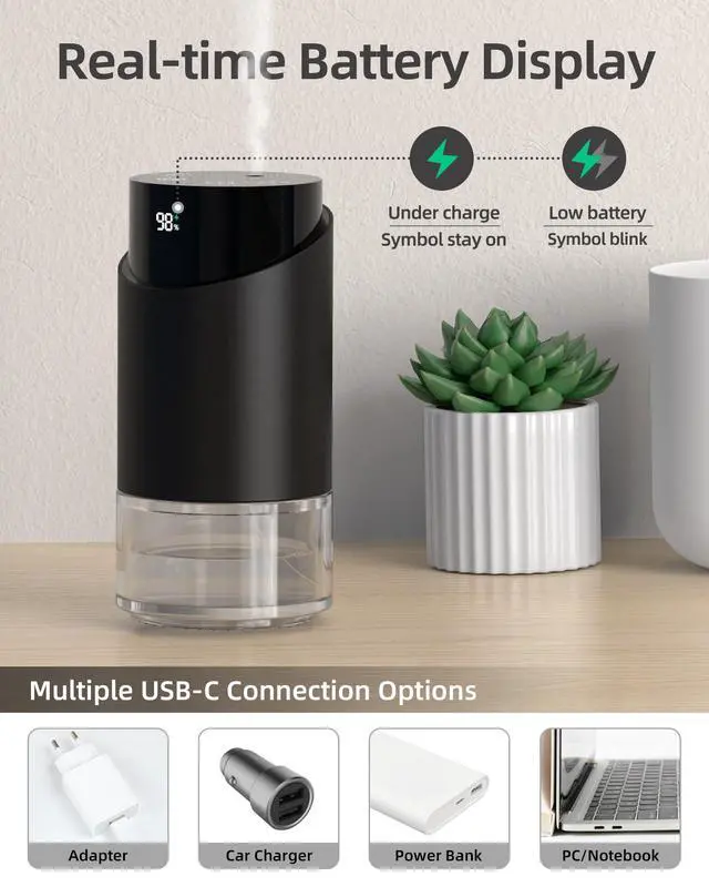 Alt view image 4 of 7 - Waterless Essential Oil Diffuser Aromatherapy Scent Diffusers for Home Large Room, Bedroom, Car, Office, Battery Operated Mini Portable Air Freshener, 3 Countdown Timers & 3 Mist Levels