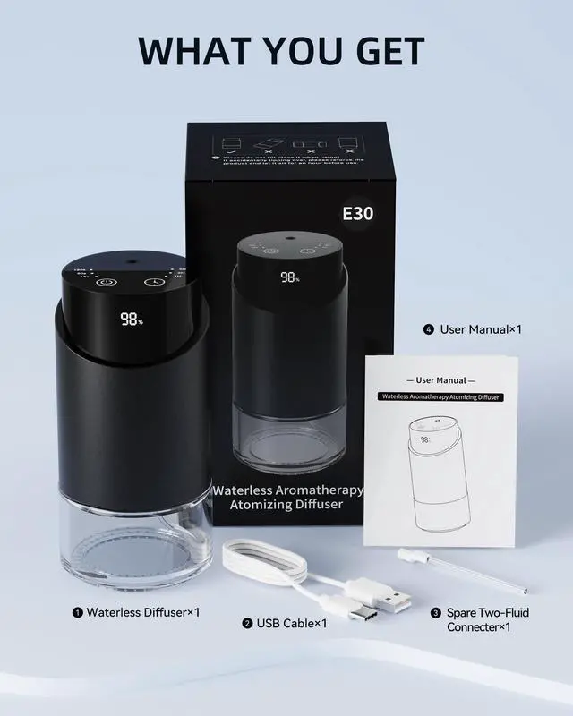 Alt view image 7 of 7 - Waterless Essential Oil Diffuser Aromatherapy Scent Diffusers for Home Large Room, Bedroom, Car, Office, Battery Operated Mini Portable Air Freshener, 3 Countdown Timers & 3 Mist Levels