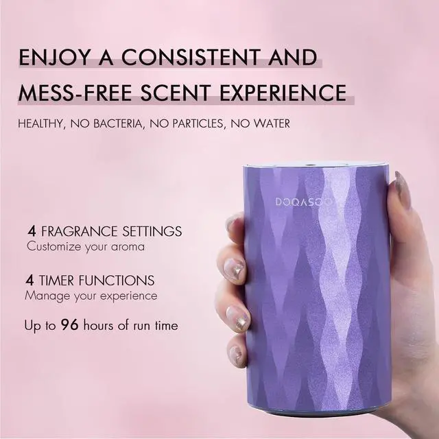 Alt view image 4 of 7 - DOQASOO Waterless Essential Oil Diffuser - Aluminum Metal Texture, 96H Quiet Battery Nebulizer, Portable Scent Aromatherapy Diffuser with Timer & 4 Mist Levels, 20mL, Type-C for Home/Room/Car/Office