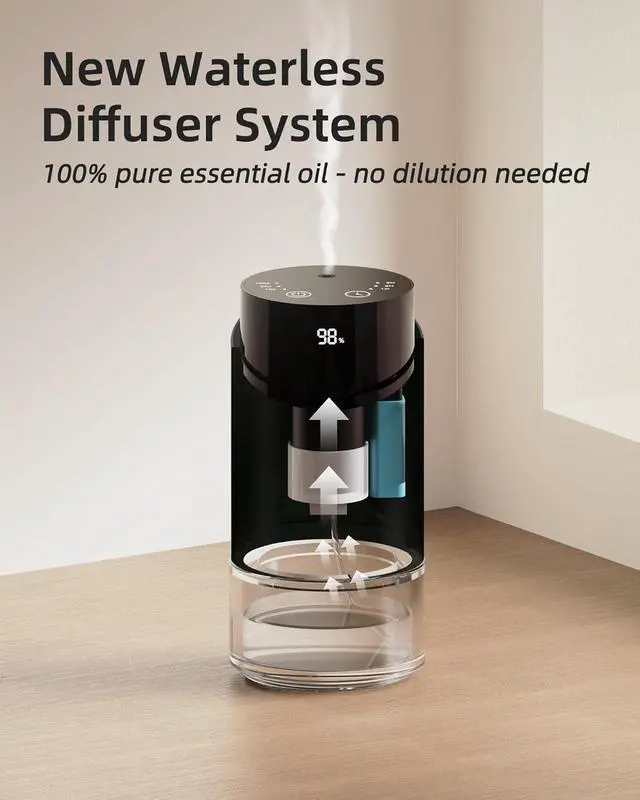 Alt view image 6 of 7 - Waterless Essential Oil Diffuser Aromatherapy Scent Diffusers for Home Large Room, Bedroom, Car, Office, Battery Operated Mini Portable Air Freshener, 3 Countdown Timers & 3 Mist Levels