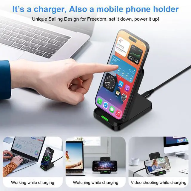 Alt view image 6 of 7 - Wireless Charger Fast Charging Stand for Samsung Galaxy S26Ultra/S25/S24 Plus/S23+/S22/S21/S20/S10, Wireless Phone Charger Android Desk Charging Station for Google Pixel 10 Pro XL with 18W Adapter