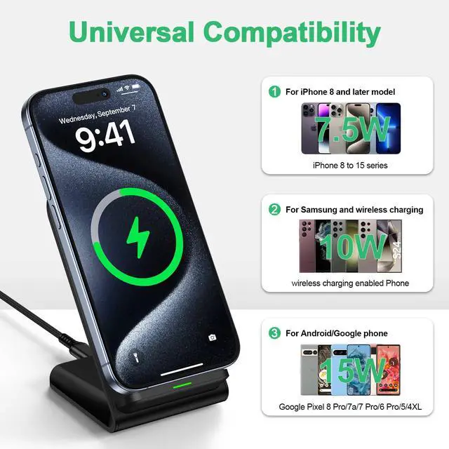 Alt view image 7 of 7 - Samsung Wireless Charger Fast Charging Stand Wireless Android Desk Phone Charger Pad 15W for Samsung Galaxy S25 FE S24 S25 Ultra Plus S24FE S23FE S22 S21, Pixel 10 9, iPhone 17 16, with 18W Adapter