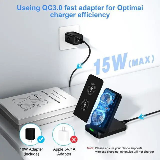 Alt view image 2 of 7 - Wireless Charger Fast Charging Stand for Samsung Galaxy S26Ultra/S25/S24 Plus/S23+/S22/S21/S20/S10, Wireless Phone Charger Android Desk Charging Station for Google Pixel 10 Pro XL with 18W Adapter