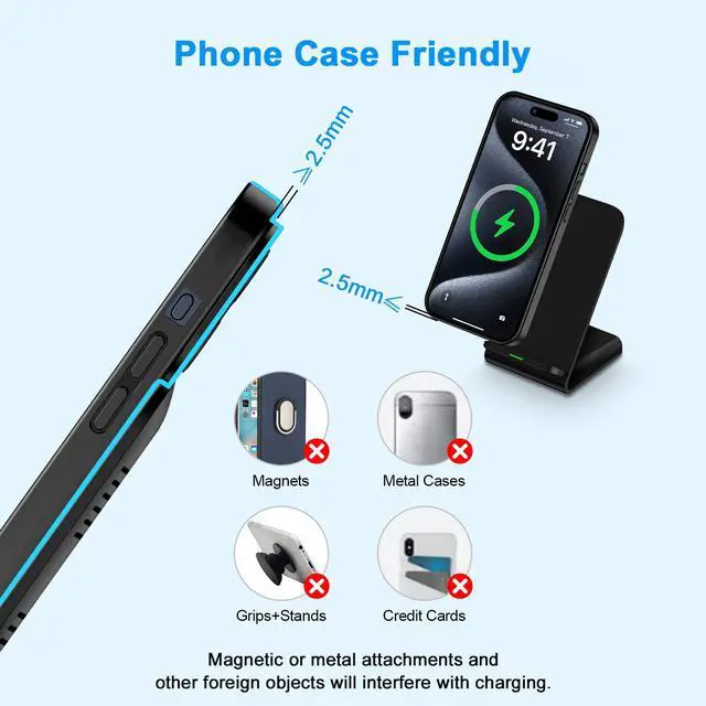 Alt view image 6 of 7 - Fast S25 S24 Ultra Samsung Wireless Charger Stand, 2 Pack 15W Cordless Charging Station for Samsung Galaxy S26 S25 Edge S25+ S24 Plus S23 FE S22 S21 Z Flip 7,iPhone 17 16 15, Android Phone Holder Dock