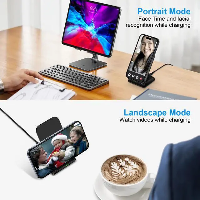 Alt view image 4 of 7 - Fast S25 S24 Ultra Samsung Wireless Charger Stand, 2 Pack 15W Cordless Charging Station for Samsung Galaxy S26 S25 Edge S25+ S24 Plus S23 FE S22 S21 Z Flip 7,iPhone 17 16 15, Android Phone Holder Dock