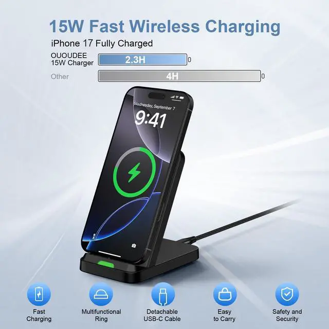 Alt view image 2 of 7 - Wireless Charger Fast Charging Stand Desk Phone Station for Android Samsung Galaxy S26 Ultra/S25/S24/S23/S22/S21,15W Fast Wireless Charger Pad for Motorola Edge 2025/G Stylus 5G/G Power 2025