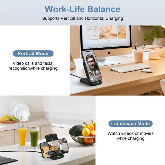 Alt view image 3 of 7 - Wireless Charger Fast Charging Stand Desk Phone Station for Android Samsung Galaxy S26 Ultra/S25/S24/S23/S22/S21,15W Fast Wireless Charger Pad for Motorola Edge 2025/G Stylus 5G/G Power 2025