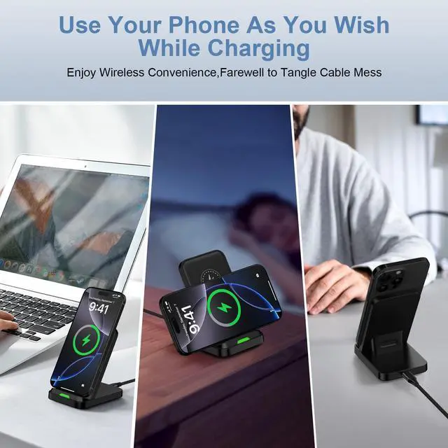 Alt view image 6 of 7 - Wireless Charger Fast Charging Stand Desk Phone Station for Android Samsung Galaxy S26 Ultra/S25/S24/S23/S22/S21,15W Fast Wireless Charger Pad for Motorola Edge 2025/G Stylus 5G/G Power 2025