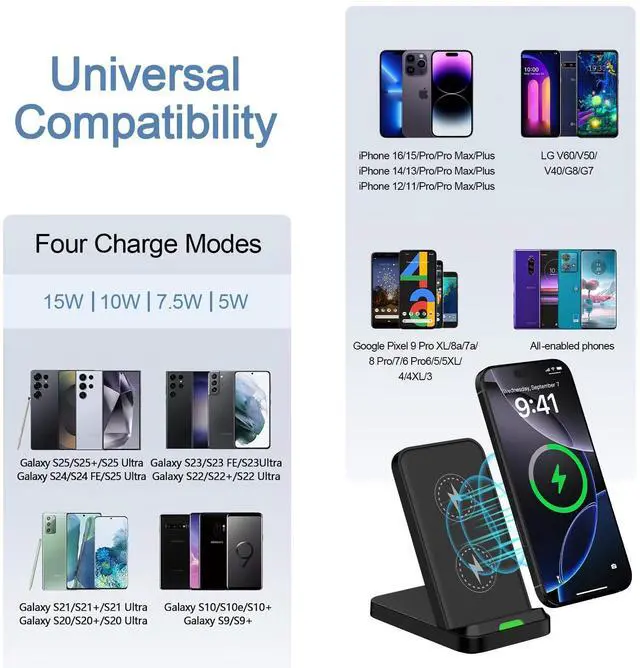 Alt view image 7 of 7 - Wireless Charger Fast Charging Stand Desk Phone Station for Android Samsung Galaxy S26 Ultra/S25/S24/S23/S22/S21,15W Fast Wireless Charger Pad for Motorola Edge 2025/G Stylus 5G/G Power 2025