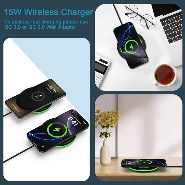 Alt view image 3 of 7 - 15W Samsung Wireless Charger Fast Charging Pad for Samsung Galaxy S26 S25 Edge S24 Ultra S23 S22 S21 S20 Z Flip 7 FE 6 5 4 3 Z Fold 7 6 5,Wireless Charging Station Charger Mat for iPhone 17e 17 16 15