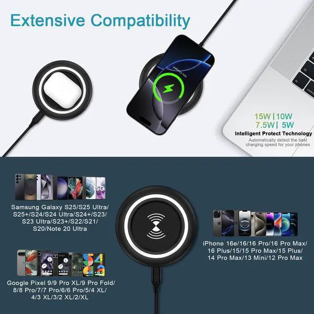 Alt view image 7 of 7 - 15W Samsung Wireless Charger Fast Charging Pad for Samsung Galaxy S26 S25 Edge S24 Ultra S23 S22 S21 S20 Z Flip 7 FE 6 5 4 3 Z Fold 7 6 5,Wireless Charging Station Charger Mat for iPhone 17e 17 16 15