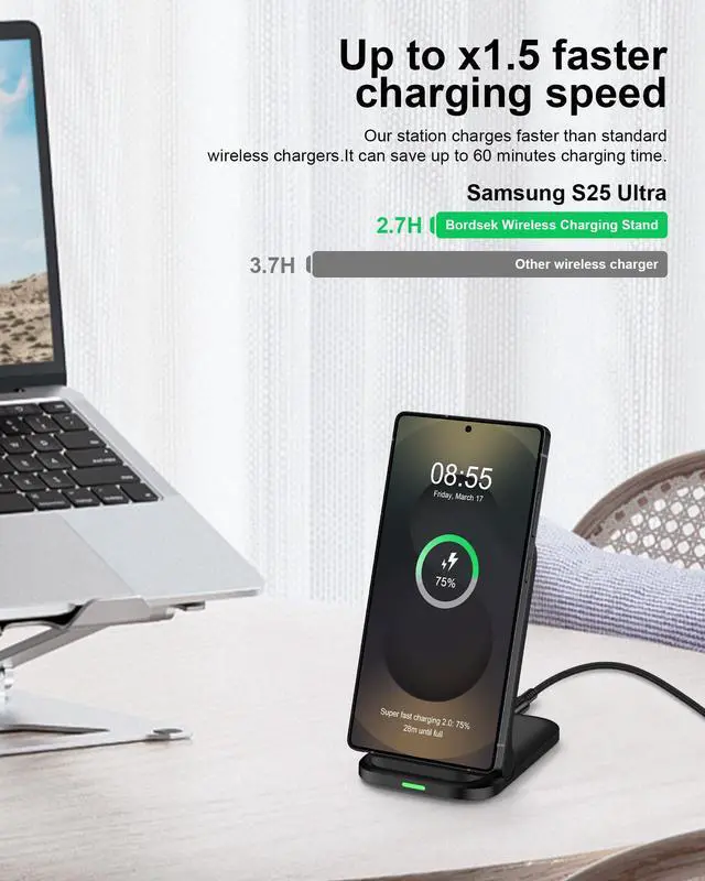 Alt view image 2 of 7 - Fast Samsung Wireless Charging Stand, 15W Cordless Phone Charger Stand, Android Wireless Charger Dock Holder Station for Samsung Galaxy S25 Edge S24 Ultra S23 FE S22 S21 Z Fold7 Flip7 Note20 S9 S8