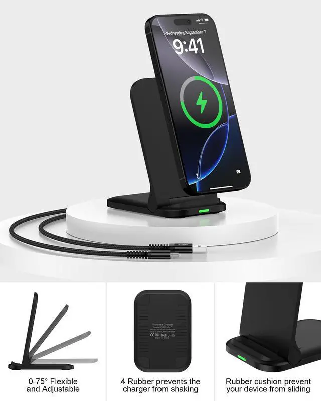 Alt view image 4 of 7 - Fast Samsung Wireless Charging Stand, 15W Cordless Phone Charger Stand, Android Wireless Charger Dock Holder Station for Samsung Galaxy S25 Edge S24 Ultra S23 FE S22 S21 Z Fold7 Flip7 Note20 S9 S8
