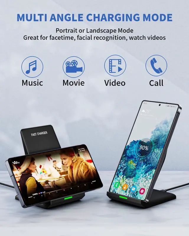 Alt view image 2 of 7 - Fast Wireless Charger for Samsung, 15W Wireless Charging Stand Desk Phone Charger Stand with PD 20W USB C Plug Adapter for Samsung Galaxy S24 Ultra S24+ S23 S22 S21 S20, Pixel 8 7 Pro, iPhone 17 16 15