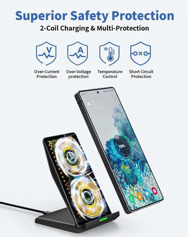 Alt view image 4 of 7 - Fast Wireless Charger for Samsung, 15W Wireless Charging Stand Desk Phone Charger Stand with PD 20W USB C Plug Adapter for Samsung Galaxy S24 Ultra S24+ S23 S22 S21 S20, Pixel 8 7 Pro, iPhone 17 16 15