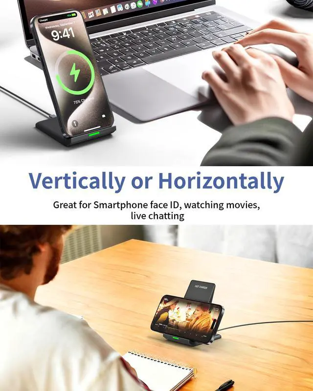 Alt view image 7 of 7 - Fast Wireless Charger for Samsung, 15W Wireless Charging Stand Desk Phone Charger Stand with PD 20W USB C Plug Adapter for Samsung Galaxy S24 Ultra S24+ S23 S22 S21 S20, Pixel 8 7 Pro, iPhone 17 16 15