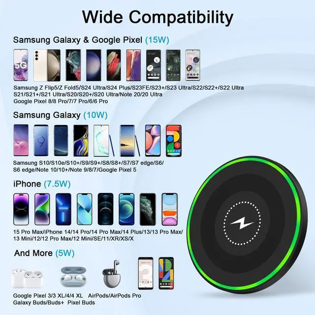 Alt view image 7 of 7 - Fast Wireless Charging Pad Samsung S25FE S25 Ultra S24 Charger Stand Wireless Android Phone Charger 15W for Samsung Galaxy S24 S25 Plus S23 Ultra S23FE S22,Pixel 10 Pro,iPhone 17 16, with 18W Adapter