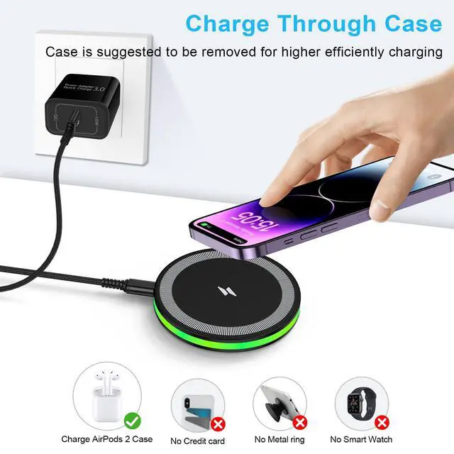 Alt view image 7 of 7 - Wireless Charger Fast Charging Pad Android Charging Station Wireless Phone Charger for Android Samsung Galaxy S25 Ultra S25 Plus S25 S24 S23 S22 S21 S20 S10, iPhone 16 Pro Max Plus 15 14 13 12
