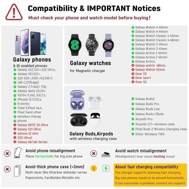 Alt view image 2 of 6 - Wireless Charging Station for Samsung Wireless Charger Galaxy S26 Ultra/S25/S24/S23/S22/Note20 Z Fold Flip7 Galaxy Watch 8/7/6/5/4/3 Active 2/1 Stand Galaxy Buds4/4 Pro/3/2 Pro/Live Multiple Devices