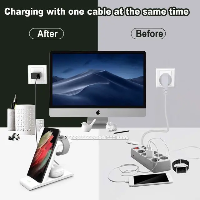 Alt view image 5 of 7 - Wireless Charging Station for Samsung Wireless Charger Galaxy S26 Ultra/S25/S24/S23/S22/Note20 Z Fold Flip7 Galaxy Watch 8/7/6/5/4/3 Active 2/1 Stand Galaxy Buds4/4 Pro/3/2 Pro/Live Multiple Devices