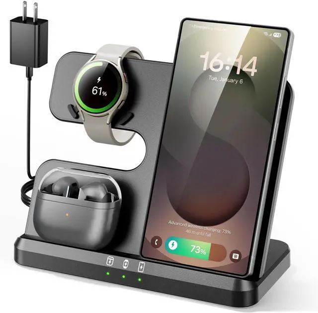 Main image of Eddibox 3 in 1 Charging Station for Samsung, Wireless Charger Stand for Galaxy S25 Ultra/S24/S23/Z Fold, Phone and Watch Charger for Samsung Watch Galaxy 8/7/6/5, Galaxy Buds 3/2/Pro