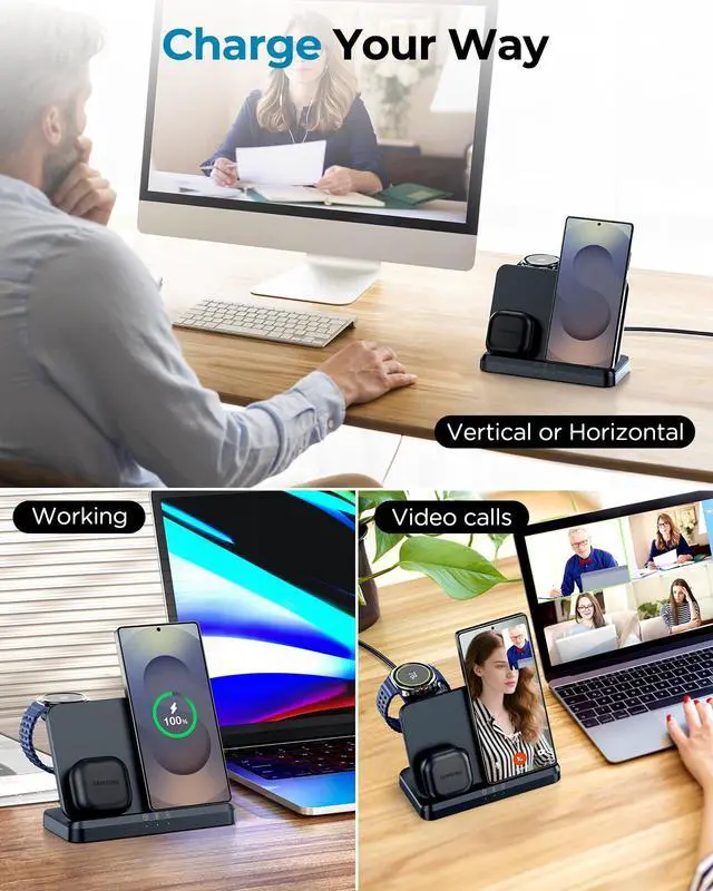 Alt view image 5 of 7 - EGV Wireless Charger for Samsung 3 in 1 Wireless Charging Station for Galaxy S26 Ultra S25 S24, Z Fold Flip 7/6, Detachable Watch Charger for Galaxy Ultra 8/7/6, Foldable, Fast Charging, No Adapter