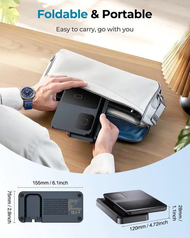 Alt view image 7 of 7 - EGV Wireless Charger for Samsung 3 in 1 Wireless Charging Station for Galaxy S26 Ultra S25 S24, Z Fold Flip 7/6, Detachable Watch Charger for Galaxy Ultra 8/7/6, Foldable, Fast Charging, No Adapter