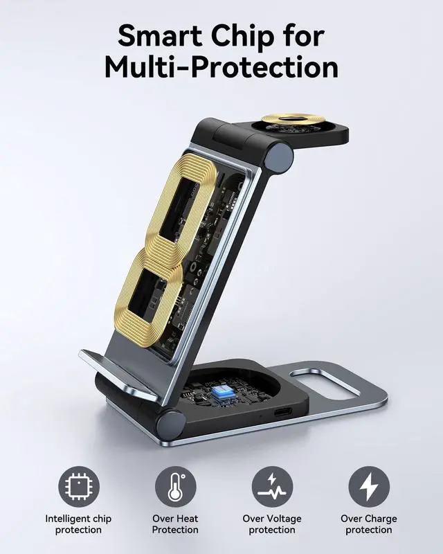 Alt view image 3 of 7 - Wireless Charger for Samsung 3 in 1 Wireless Charging Station Foldable Wireless Charger Stand for Samsung S25 Ultra S24 S23 S22 Z Flip Z Fold 7 6 5 4 3 for Galaxy Watch 8/7/6/5/4/ Galaxy Buds