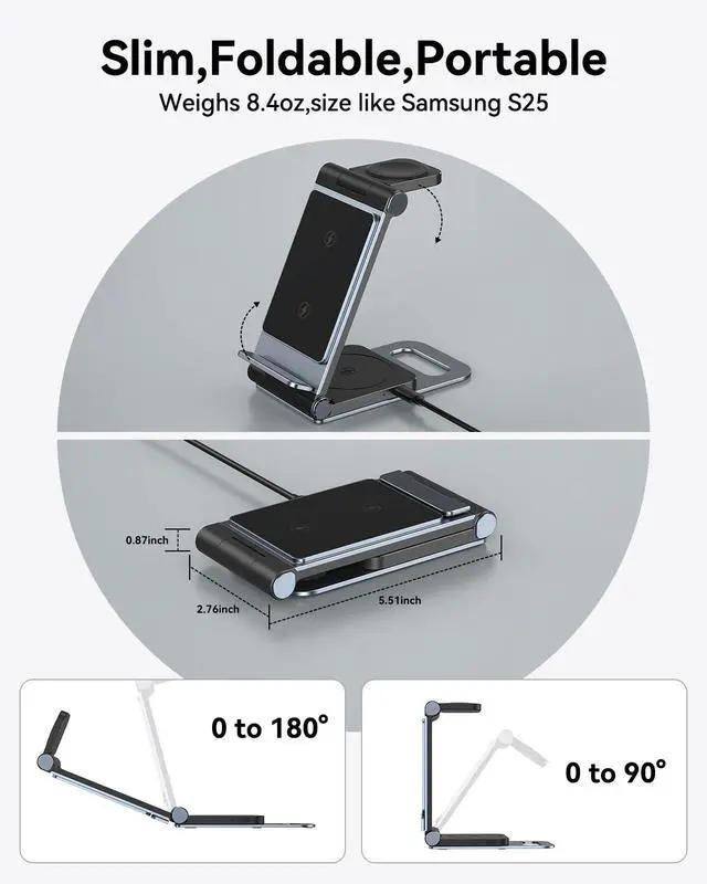 Alt view image 5 of 7 - Wireless Charger for Samsung 3 in 1 Wireless Charging Station Foldable Wireless Charger Stand for Samsung S25 Ultra S24 S23 S22 Z Flip Z Fold 7 6 5 4 3 for Galaxy Watch 8/7/6/5/4/ Galaxy Buds