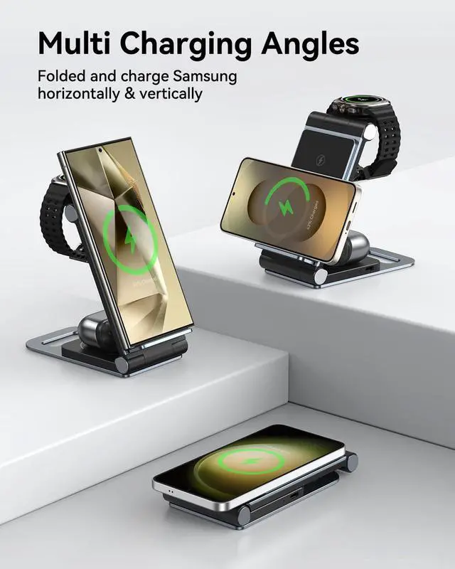 Alt view image 7 of 7 - Wireless Charger for Samsung 3 in 1 Wireless Charging Station Foldable Wireless Charger Stand for Samsung S25 Ultra S24 S23 S22 Z Flip Z Fold 7 6 5 4 3 for Galaxy Watch 8/7/6/5/4/ Galaxy Buds