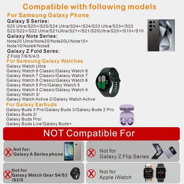 Alt view image 2 of 7 - 3 in 1 Charging Station for Samsung Android: Wireless Phone and Watch Charger for Galaxy S25 Ultra/S24/S23/Z Fold, wireless charger stand for Galaxy Watch 9/8/7/6/5 Earbuds 3/2/Pro (Black)