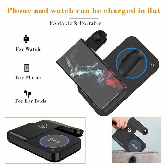 Alt view image 7 of 7 - 3 in 1 Charging Station for Samsung Android: Wireless Phone and Watch Charger for Galaxy S25 Ultra/S24/S23/Z Fold, wireless charger stand for Galaxy Watch 9/8/7/6/5 Earbuds 3/2/Pro (Black)