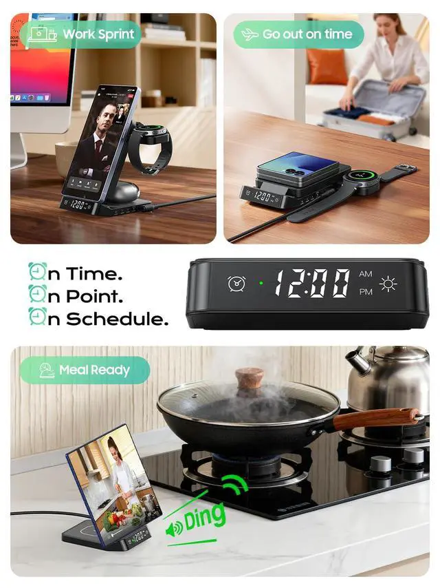 Alt view image 7 of 7 - Alarm Clock Wireless Charging Station for Samsung Devices, 3 in 1 Foldable Wireless Charger for Galaxy S26 Ultra S25/Z Fold 7/6/Z Flip, & Galaxy Watch Charger Stand for Galaxy Ultra/8/7, Buds