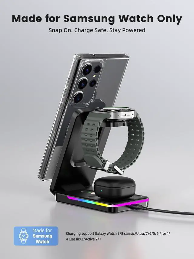 Alt view image 2 of 7 - 3 in 1 Magnetic Wireless Charger for Samsung, Foldable Android Charging Station for Samsung Galaxy S26 Ultra/S25/Z Fold7/Flip7, Watch Charger for Galaxy Watch Ultra/8/7/Buds4 Pro (for Travel)