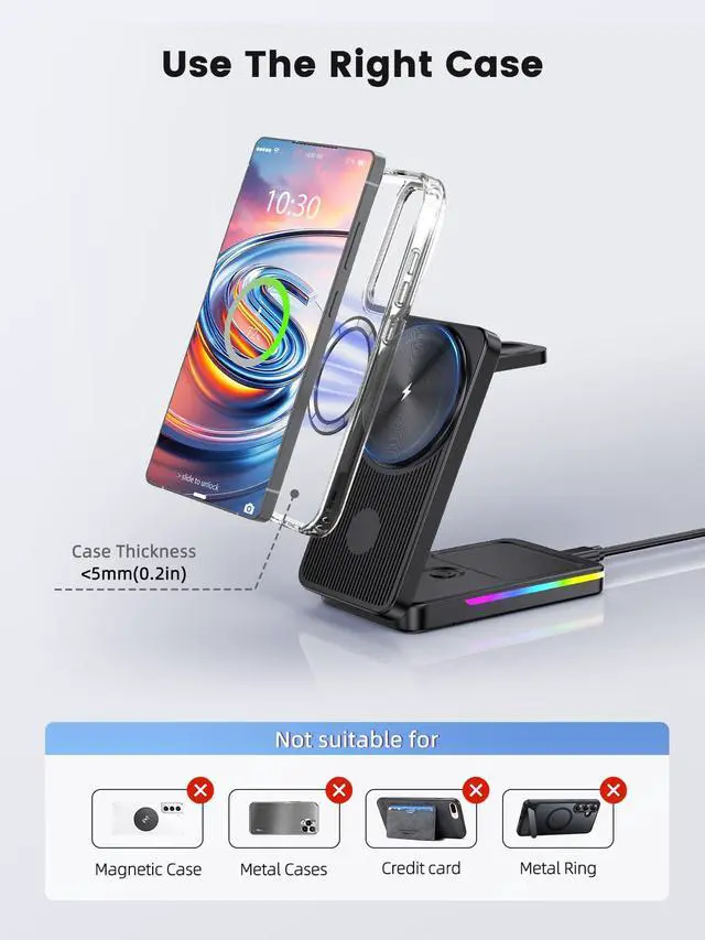 Alt view image 4 of 7 - 3 in 1 Magnetic Wireless Charger for Samsung, Foldable Android Charging Station for Samsung Galaxy S26 Ultra/S25/Z Fold7/Flip7, Watch Charger for Galaxy Watch Ultra/8/7/Buds4 Pro (for Travel)